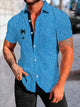 Alohadaddy Blue Textured Print Men's Hawaiian Shirt Coconut Tree Pocket  Camp Shirt Big Tall