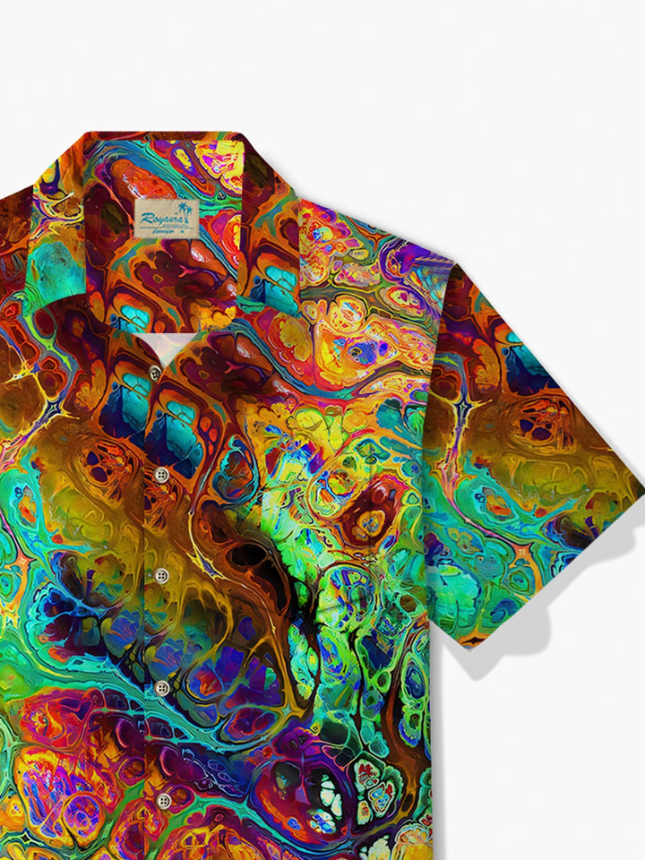 Camisa de manga corta con bolsillo abotonado para hombre con estampado de arte geométrico abstracto retro Alohadaddy