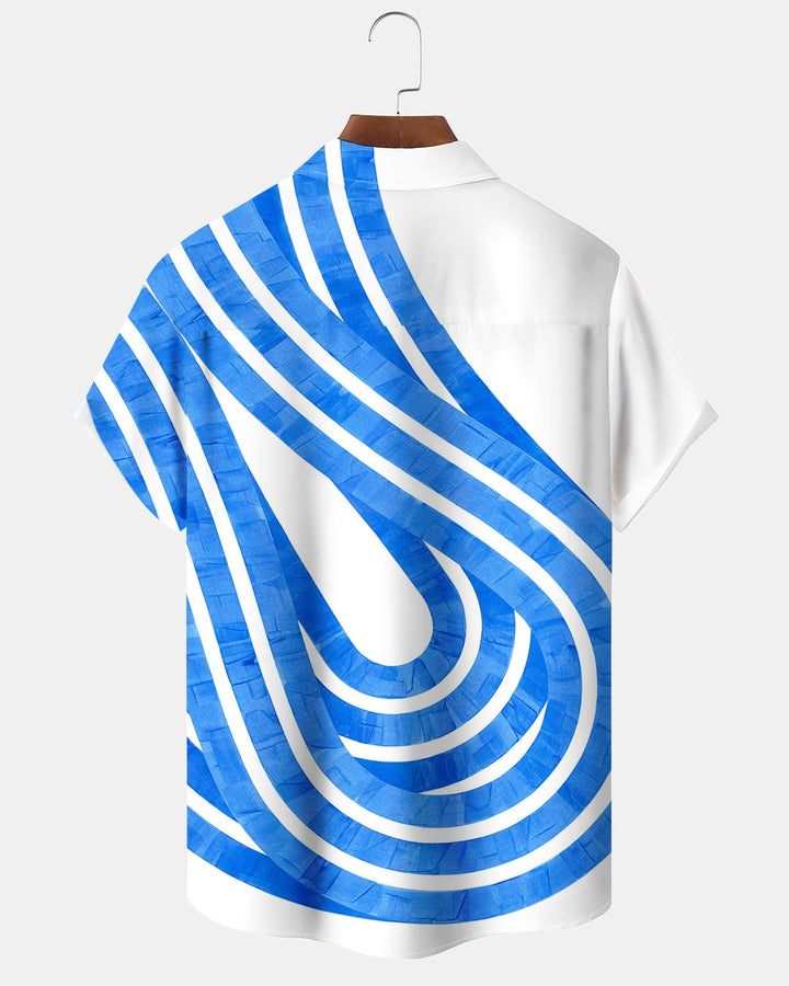 Alohadaddy® Casual Blue Striped Wave Print Men&