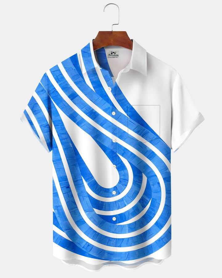 Alohadaddy® Casual Blue Striped Wave Print Men&