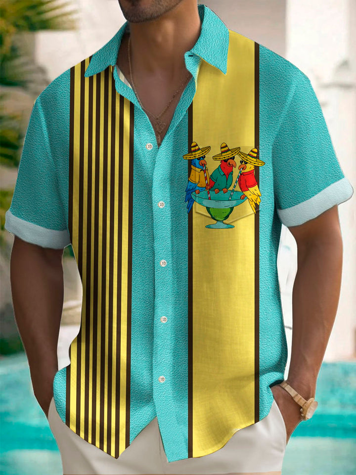 Camisa de manga corta con bolsillo abotonado para hombre con estampado de cóctel de tequila y loro del Cinco de Mayo de Alohadaddy Holiday