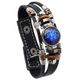 Twelve Constellation Luminous Three-layer Braided Beaded Buckle Leather Bracelet