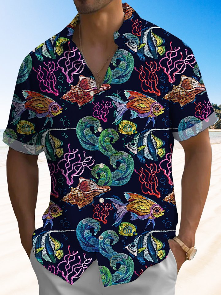 Alohadaddy Beach Sea Life Tropical Fish Aquatic Plants Hawaiian Aloha Shirt