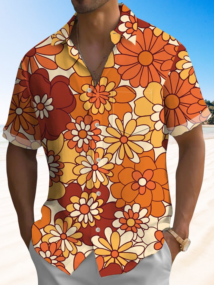 Alohadaddy 70s Retro Hippie Musical Floral Hawaiian Shirt