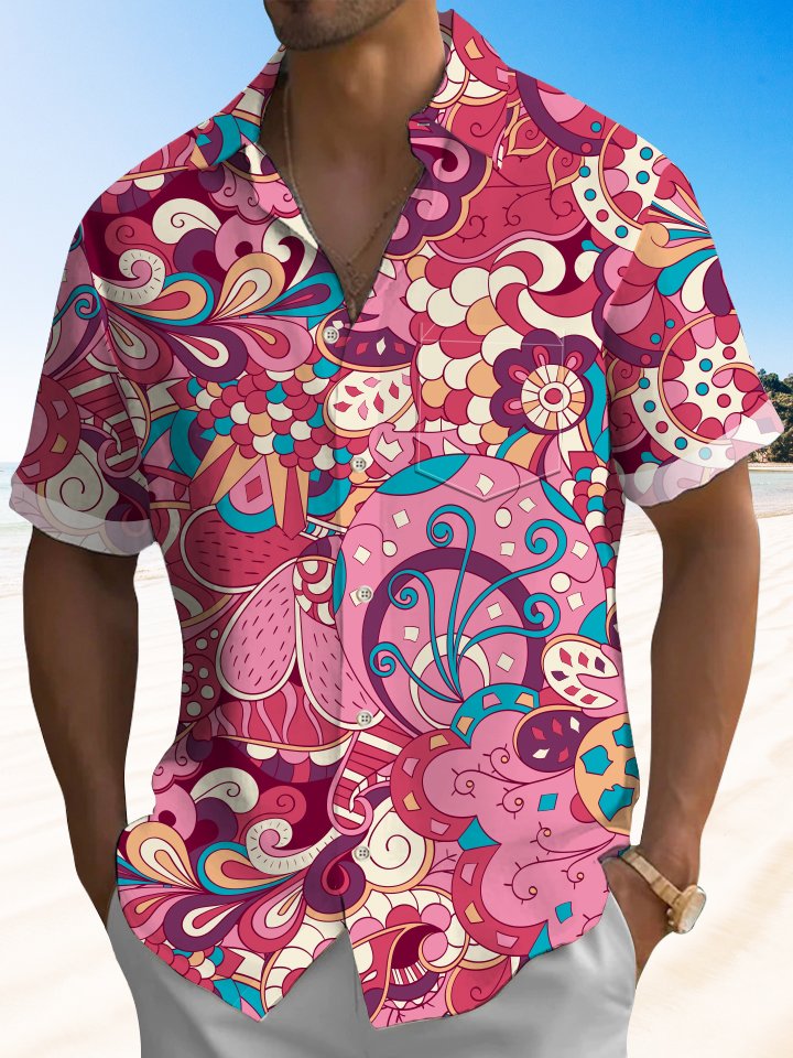 Alohadaddy 60s Retro Musical Hippie Floral Hawaiian Shirt