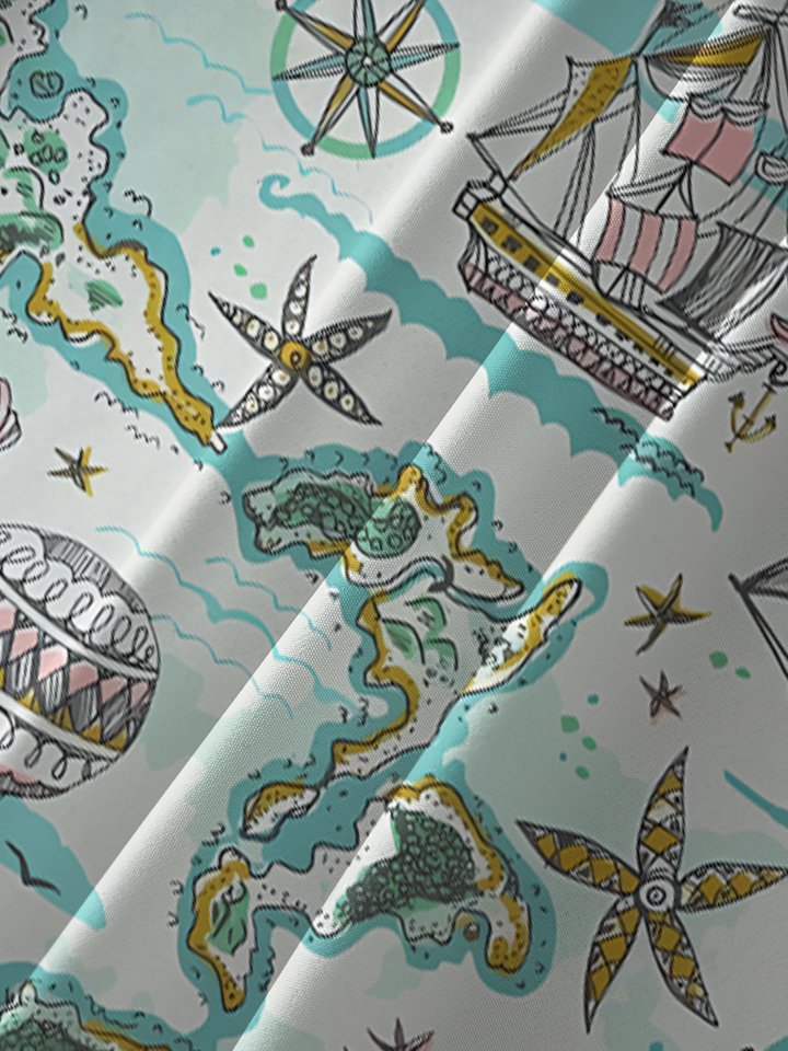 Alohadaddy Vintage Nautical Ship Travel Map Hawaiian Shirt