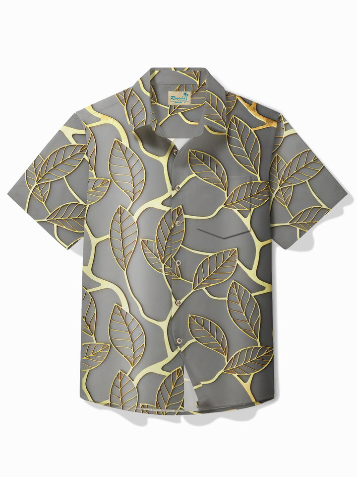 Alohadaddy Vintage Botanical Gold Leaf Print Men&