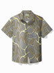 Alohadaddy Vintage Botanical Gold Leaf Print Men's Button Pocket Short Sleeve Hawaiian Shirt