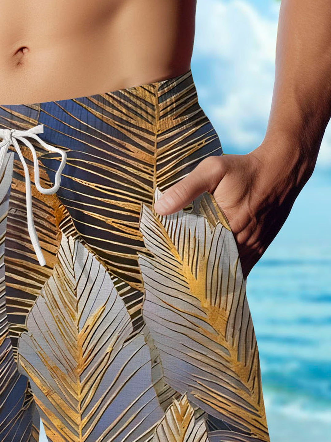 Alohadaddy Retro Creative 3D Gold Leaf Print Men&