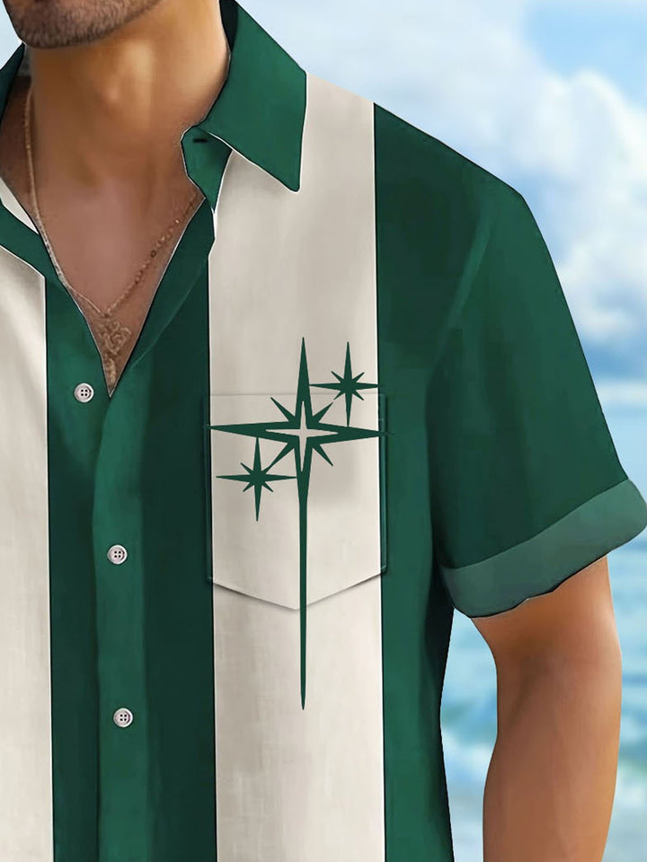 Alohadaddy Retro Geometric Bowling Stripe Print Men&