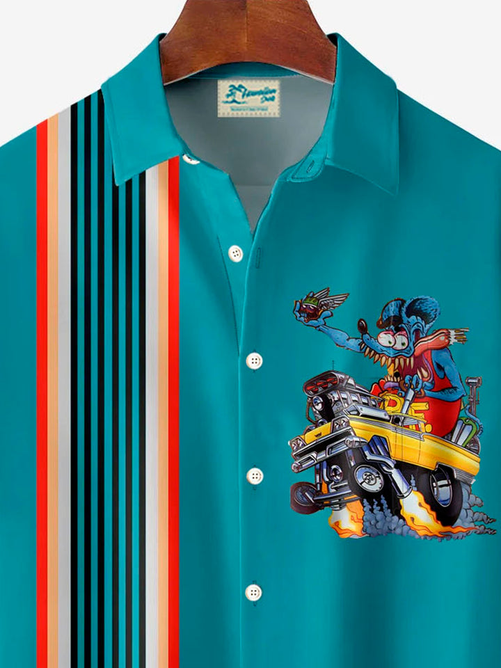 Camisa de manga corta con bolsillo y botones para hombre, con estampado digital 3D de dibujos animados de bolos retro de Alohadaddy, talla grande y alta