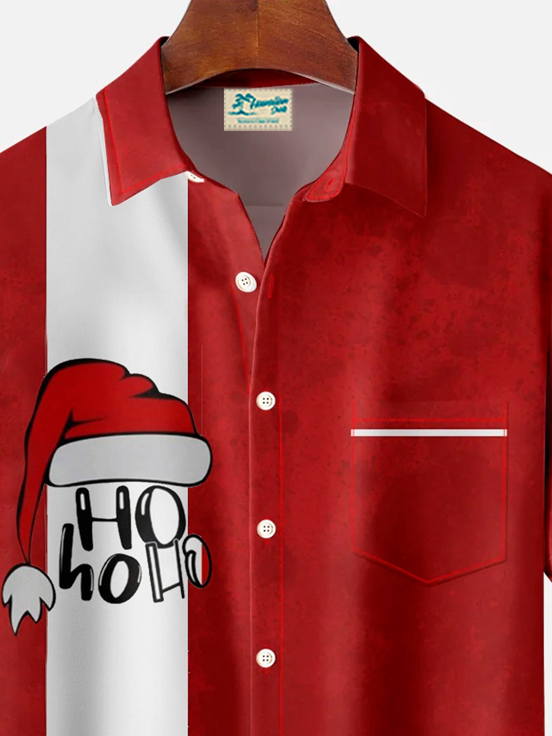 Chemise à manches courtes et poches boutonnées pour homme avec imprimé numérique 3D et chapeau de Père Noël rétro de Alohadaddy, grande taille