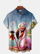 Alohadaddy Hawaii Resort Style Flamingo Drinking Coffee Print Art Button Stretch Large Size Men's Shirt