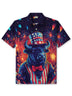 Alohadaddy Holiday Collection Independence Day Bull Button Stretch Oversized Polyester Short Sleeve Polo Shirt