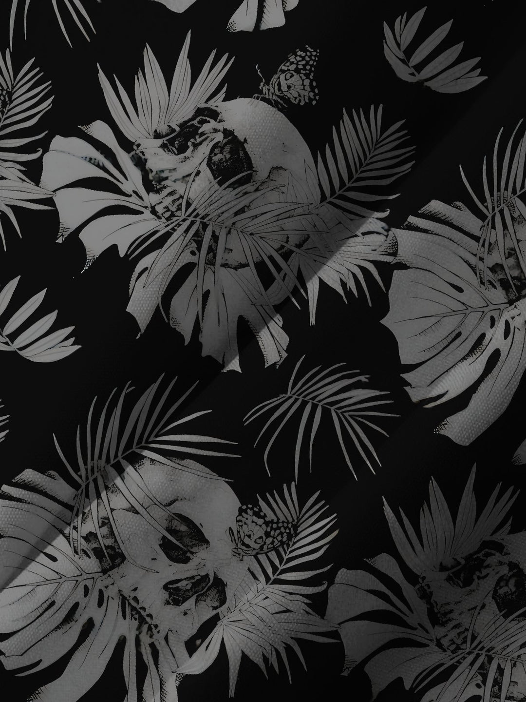 Alohadaddy Hawaii Skull Palm Leaves Painting Art Buttons Cardigan Pockets Stretch Large Size Long Short Sleeve Shirt