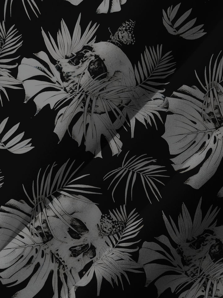 Alohadaddy Hawaii Skull Palm Leaves Painting Art Buttons Cardigan Pockets Stretch Large Size Long Short Sleeve Shirt
