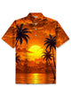Alohadaddy® Hawaiian Palm Tree Print Button Lapel Elastic Large Size Short Sleeve Polo Shirt