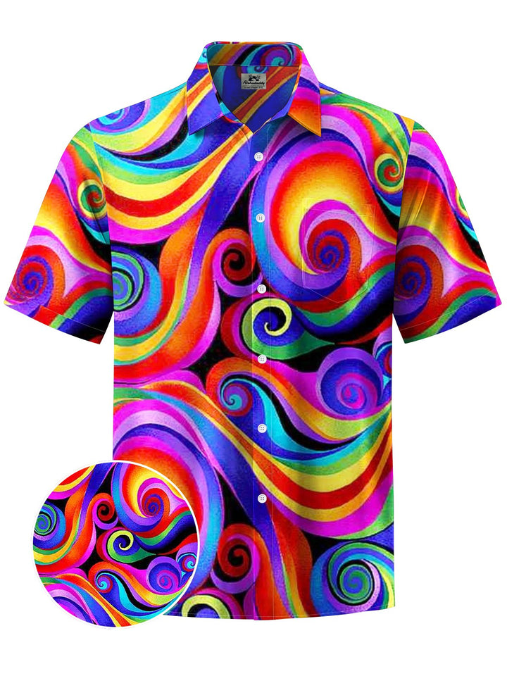 Alohadaddy® Casual Abstract Art Print Chest Pocket Men Short Sleeve Shirt Big &amp; Tall