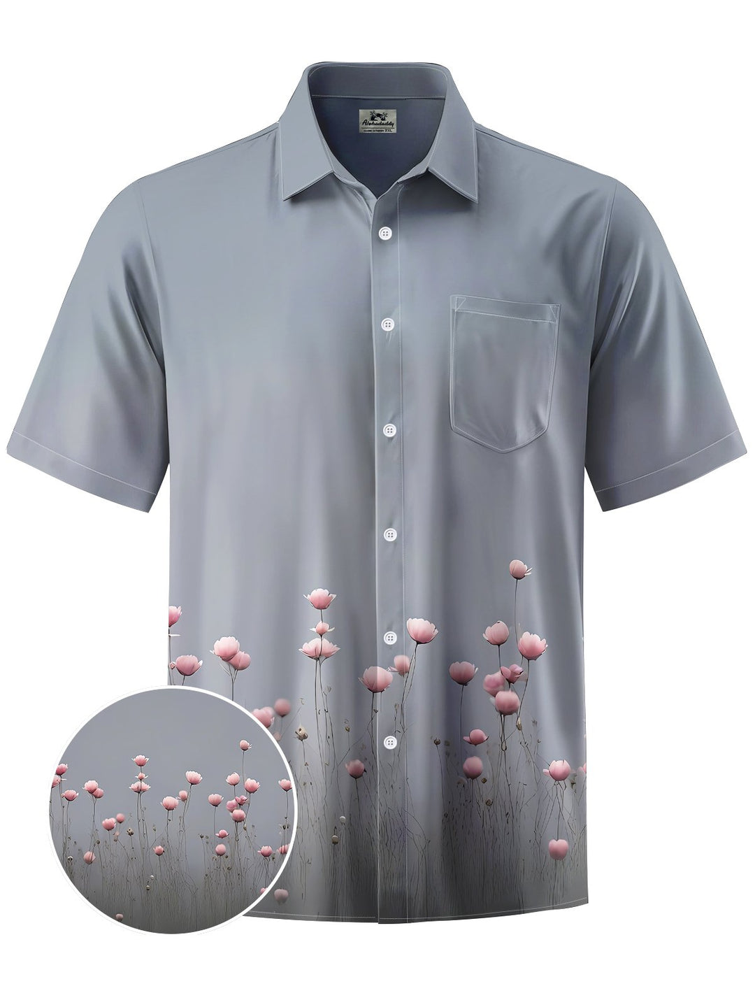 Alohadaddy® Casual Flowers Print Art Chest Pocket Men&