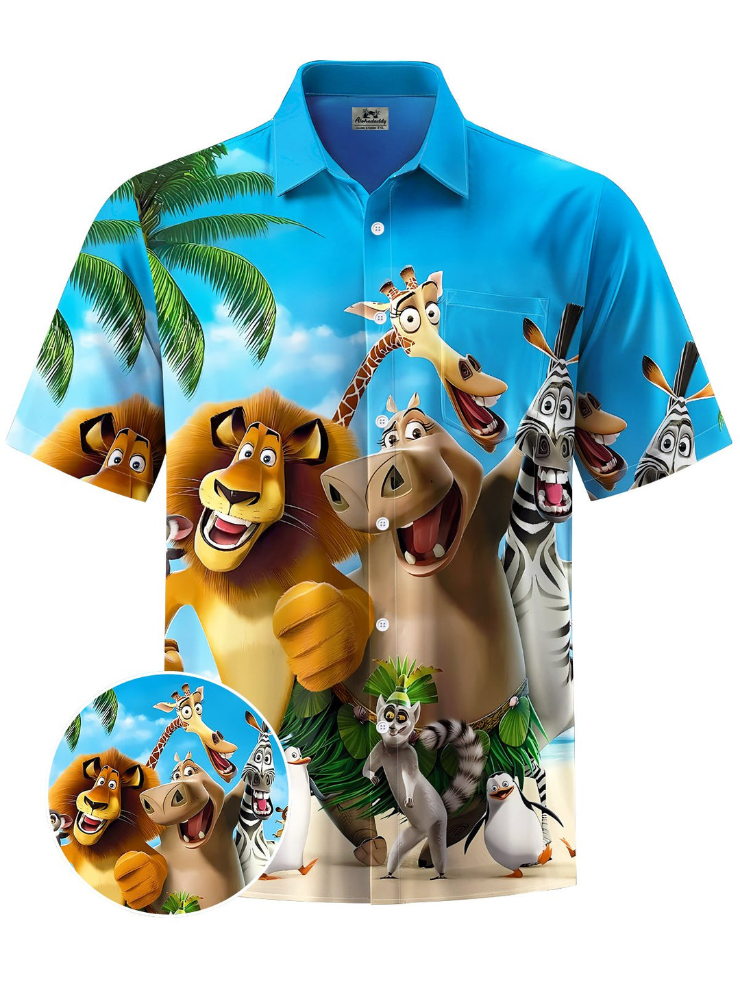 Alohadaddy® Casual Cartoon Art Print Chest Pocket Men&