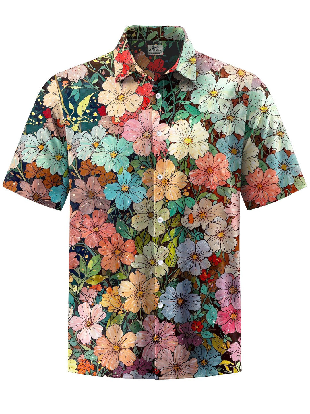 Alohadaddy® Hawaiian Flowers Art Print Chest Pocket Mens Short Sleeve Shirt Big &amp; Tall