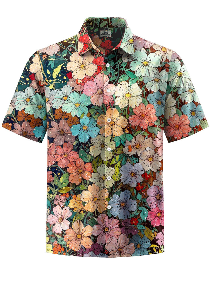 Alohadaddy® Hawaiian Flowers Art Print Chest Pocket Mens Short Sleeve Shirt Big &amp; Tall