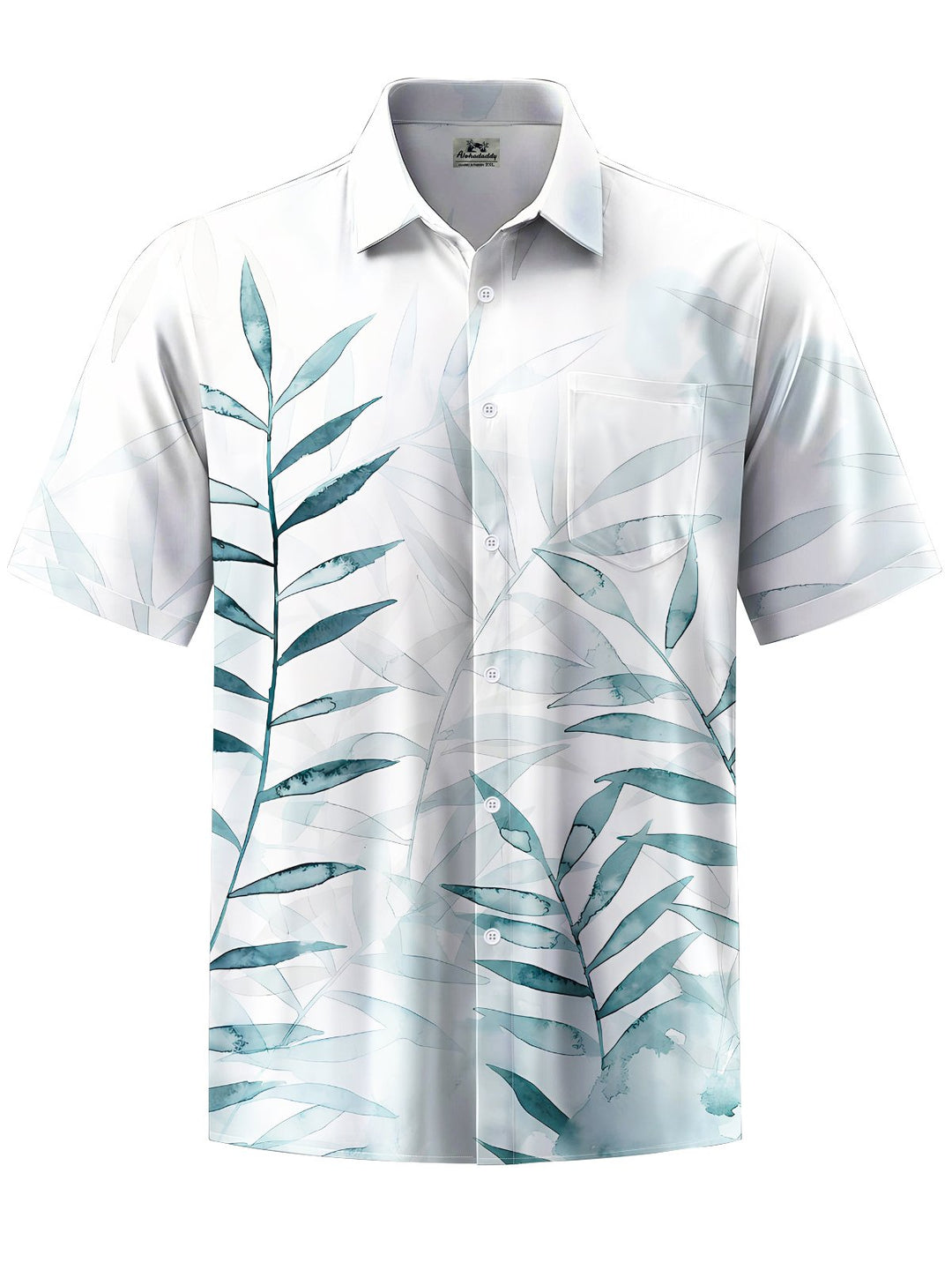 Alohadaddy® Hawaiian Leaves Art Print Chest Pocket Mens Short Sleeve Shirt Big &amp; Tall