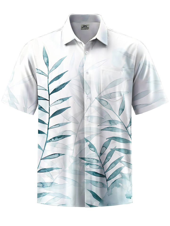 Alohadaddy® Hawaiian Leaves Art Print Chest Pocket Mens Short Sleeve Shirt Big &amp; Tall