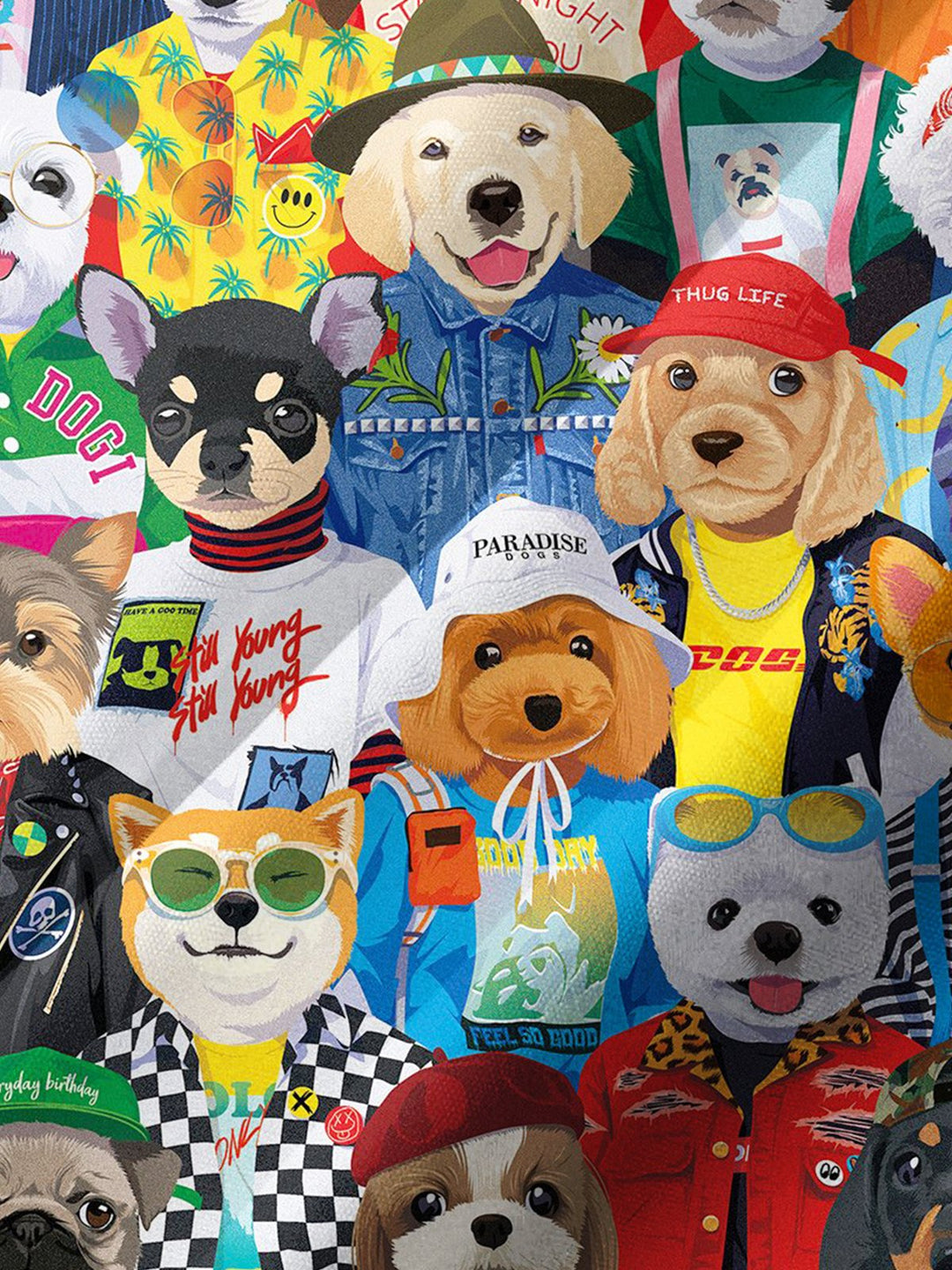 Alohadaddy® Funny Dog Print Art Chest Pocket Men&