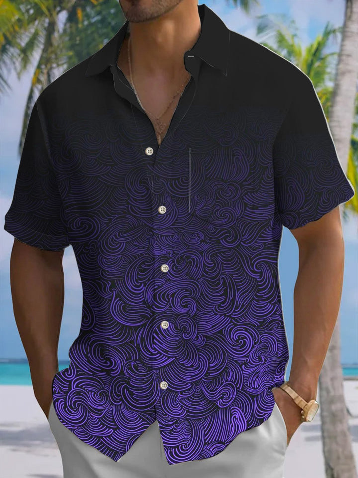 Alohadaddy® Casual Gradient Ukiyo-e Print Art Chest Pocket Men&