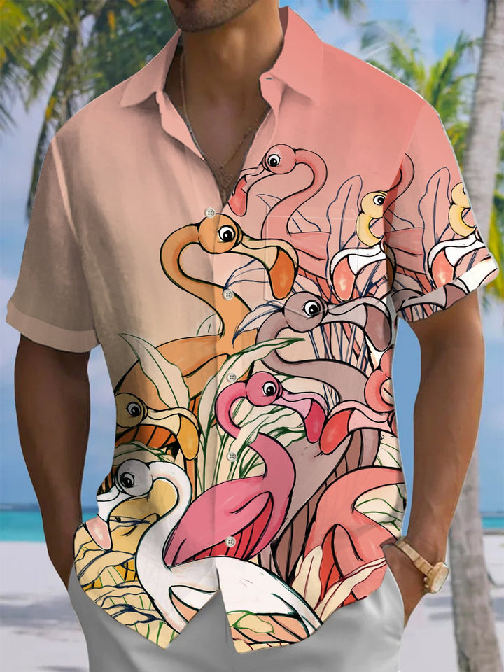 Alohadaddy® Hawaiian Flamingo Art Print Chest Pocket Men&