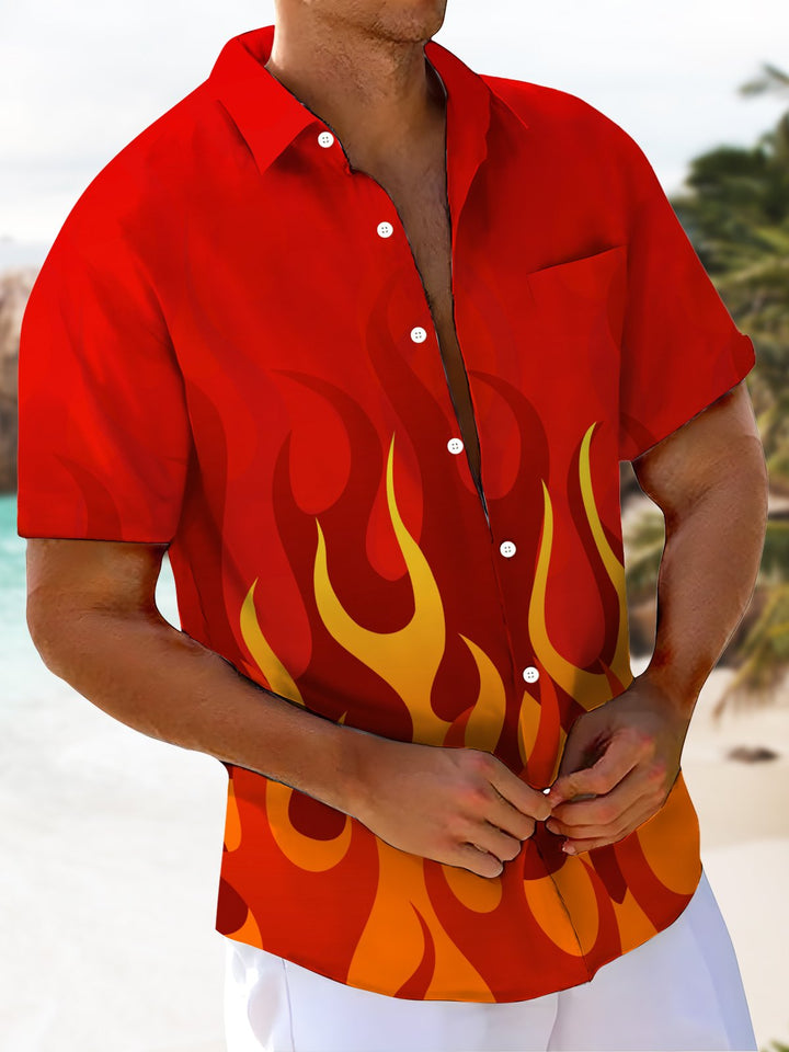 Alohadaddy® Vintage Casual Flame Art Print Chest Pocket Men&