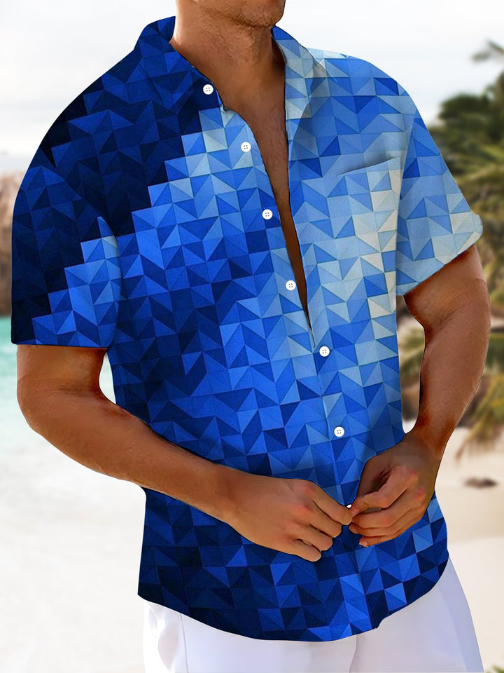 Alohadaddy® Casual Geometric Gradient Art Print Chest Pocket Men&