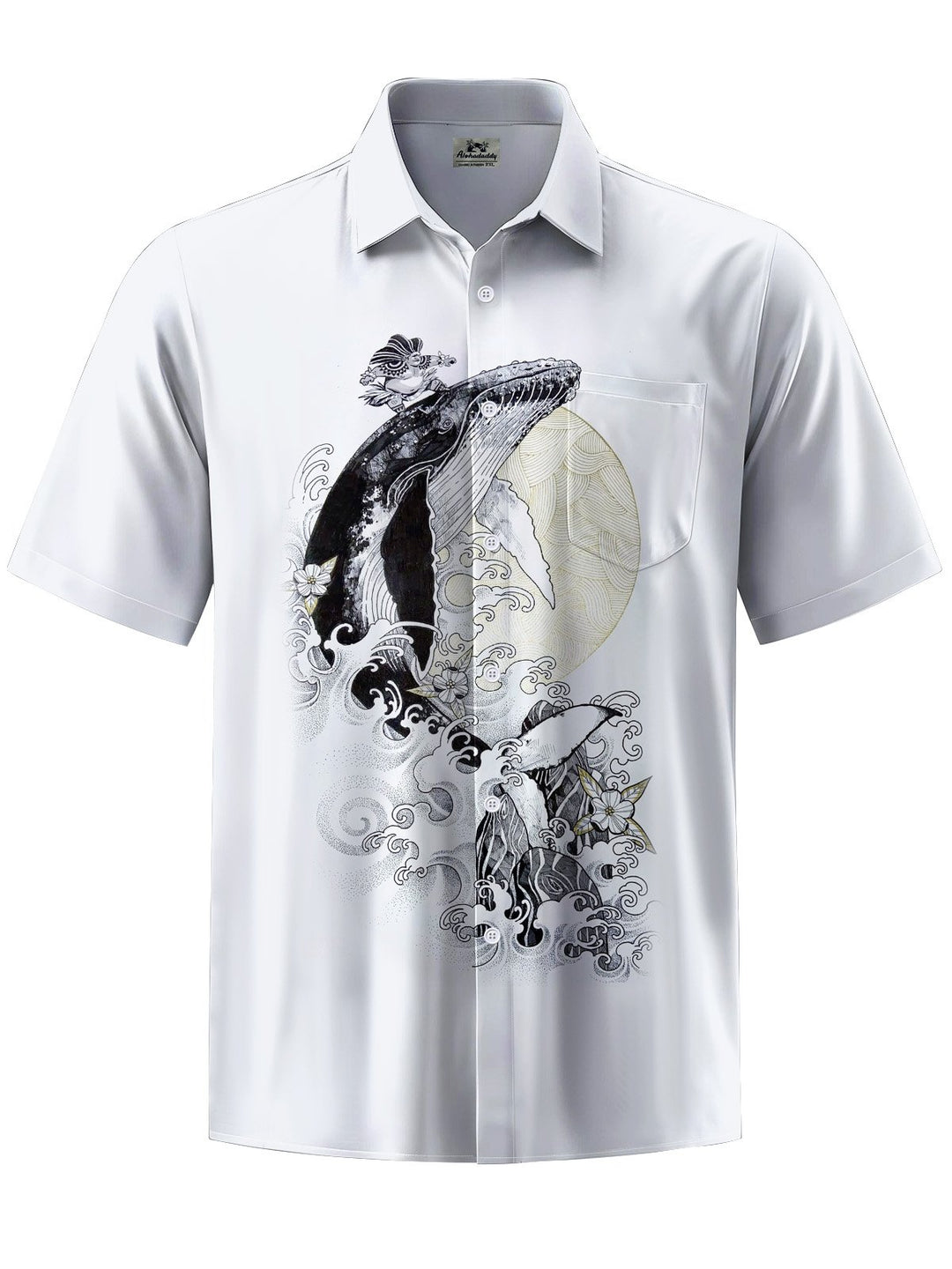 Alohadaddy® Casual Whale Art Print Chest Pocket Mens Short Sleeve Shirt Big &amp; Tall