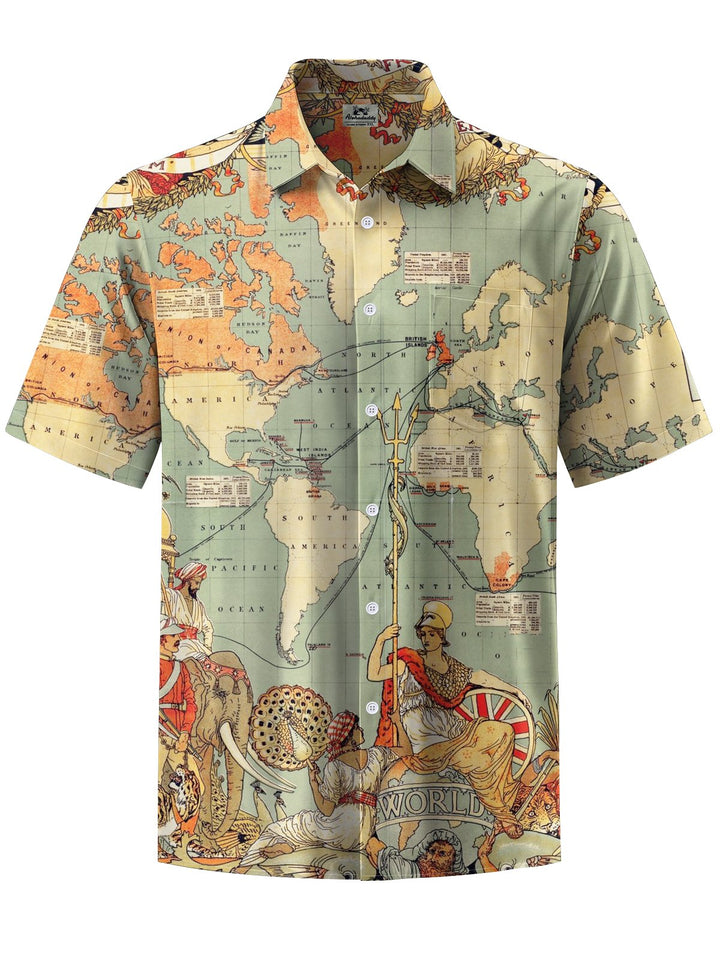 Alohadaddy® Vintage Nautical Art Print Chest Pocket Men&