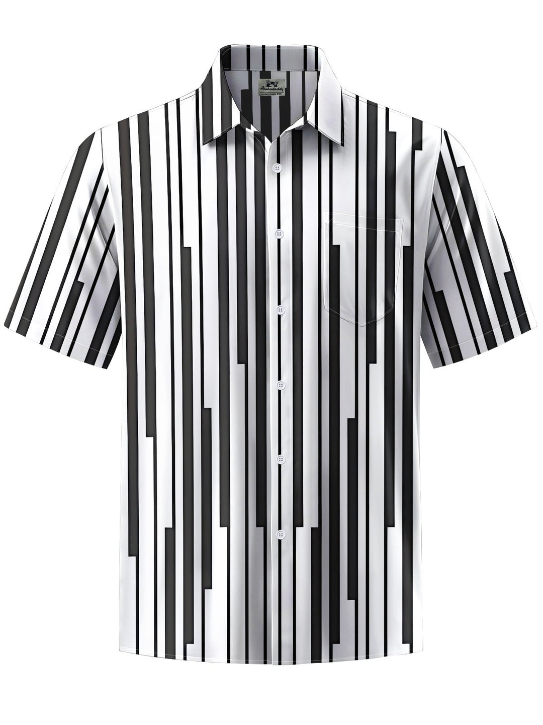 Alohadaddy® Casual Stripe Geometric Art Print Chest Pocket Men&