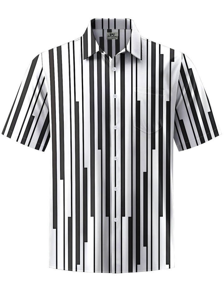 Alohadaddy® Casual Stripe Geometric Art Print Chest Pocket Men&
