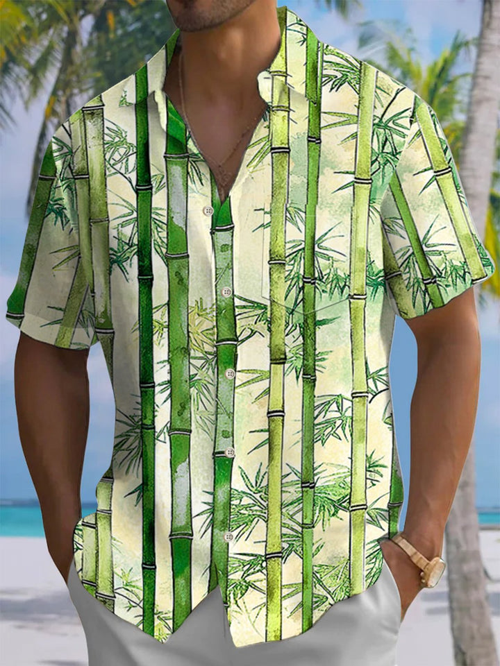 Alohadaddy® Hawaiian Bamboo Art Print Chest Pocket Men&