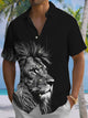 Alohadaddy® Casual Lion Head Printed Chest Pocket Men's Short Sleeve Stretch Shirt Big & Tall