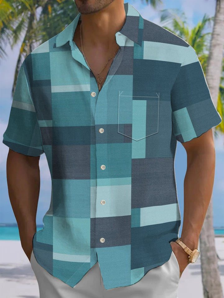 Alohadaddy® Retro Geometric Art Print Chest Pocket Men&