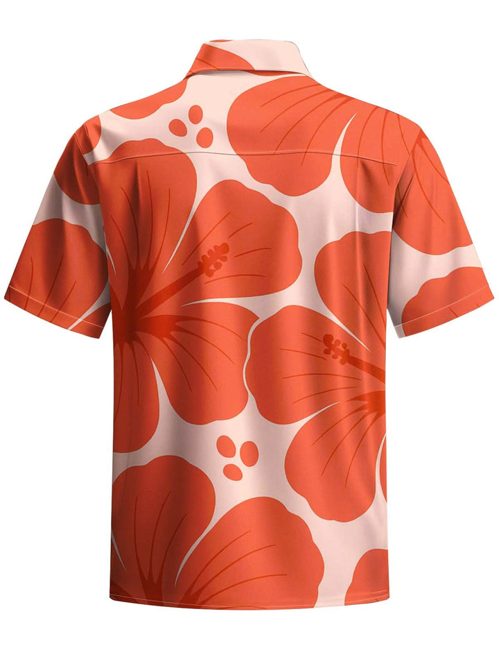 Alohadaddy® Casual Floral Art Print Chest Pocket Stretch Men&