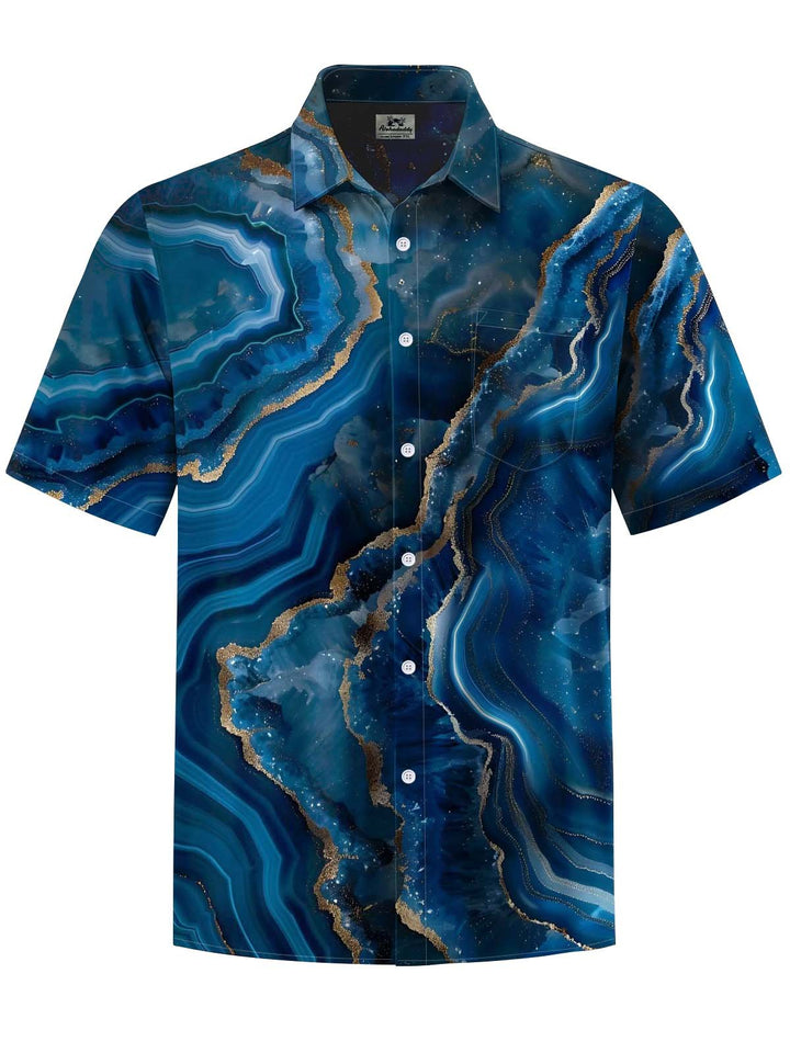 Alohadaddy® Vintage Abstract Marble Art Print Chest Pocket Stretch Men&