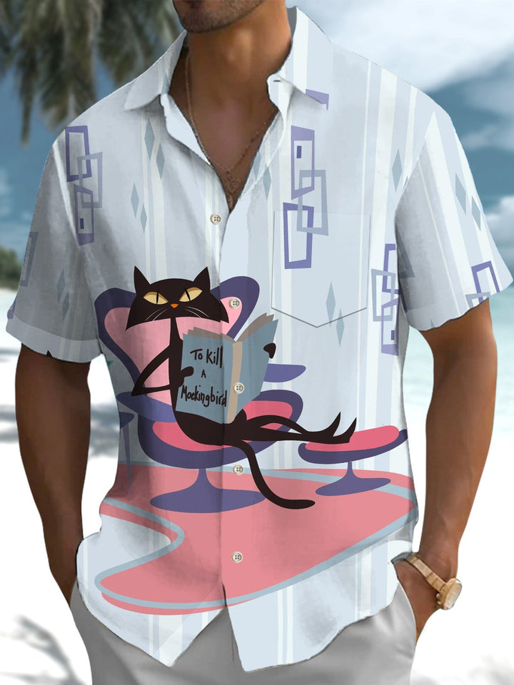 Alohadaddy® Casual Geometric Cat Print Pocket Stretch Men&