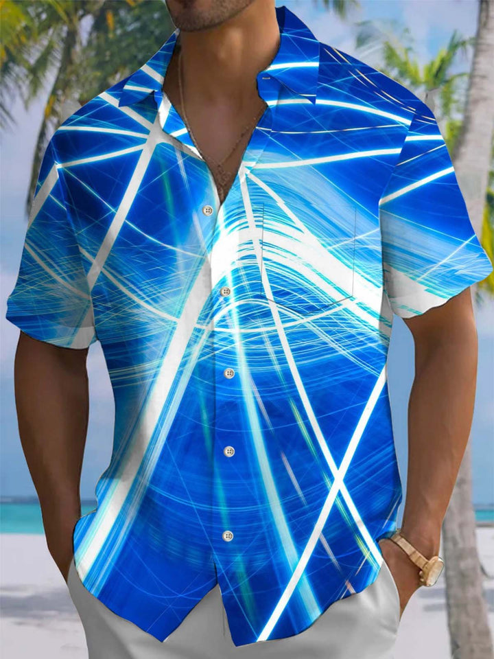 Alohadaddy® Casual Stripe Abstract Art Print Pocket Stretch Men&