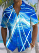 Alohadaddy® Casual Stripe Abstract Art Print Pocket Stretch Men's Short Sleeve Shirt Big & Tall