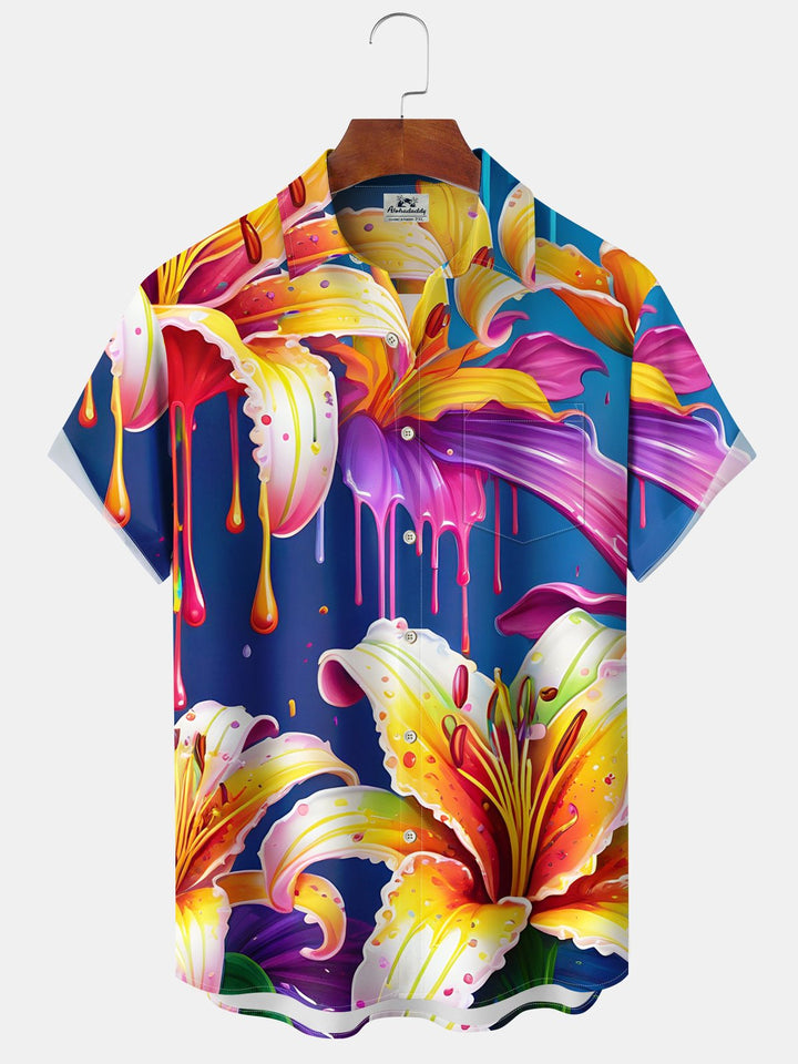 Alohadaddy® Casual Floral Acrylic Print Pockets Button Closure Stretch Men&