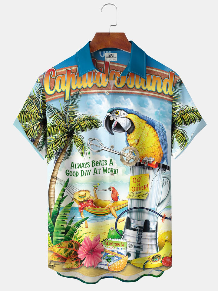 Alohadaddy® Hawaiian Parrot Vacation Print Pocket Elastic Button Men&