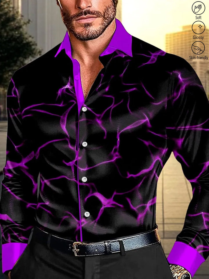 Alohadaddy® Casual Abstract Colorblock Print Glossy Elastic Button Men&