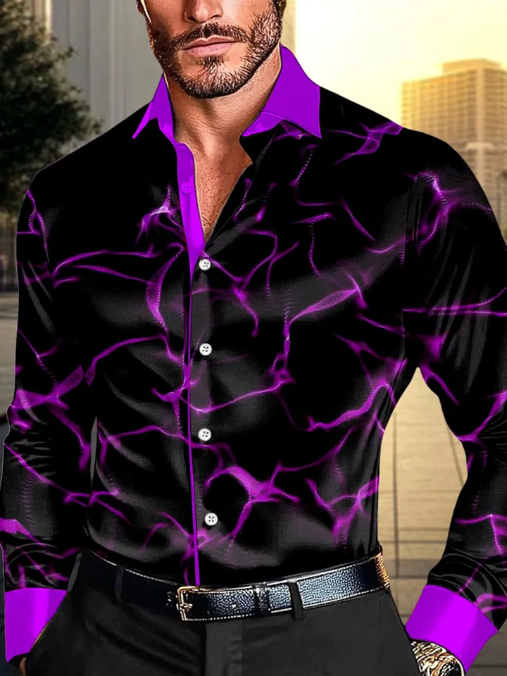 Alohadaddy® Casual Abstract Colorblock Print Glossy Elastic Button Men&