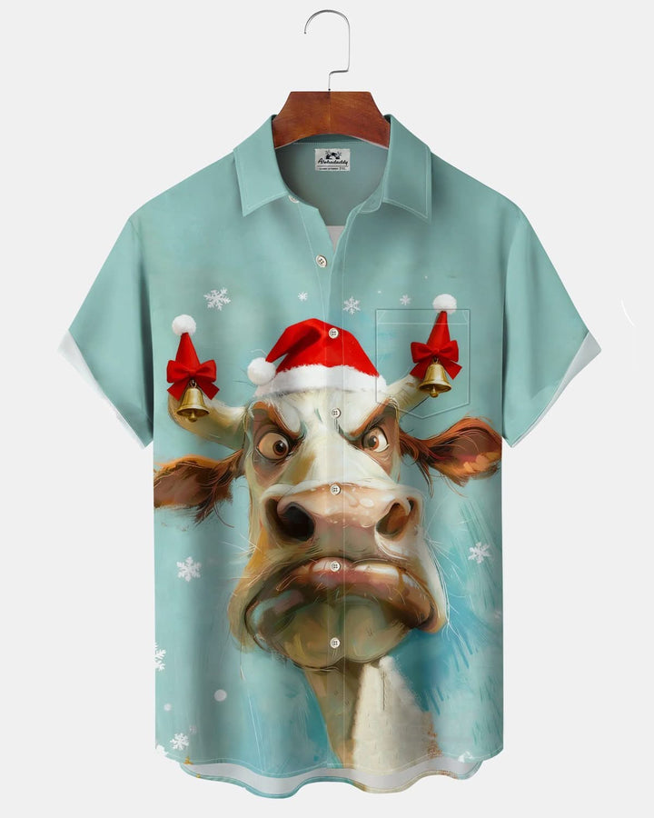 Alohadaddy® Christmas Fun Cow Print Pocket Button Men&
